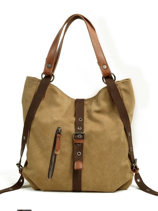 Vintage Handbags - Canvas Tote Shoulder Bag in Tan with Brown Trim